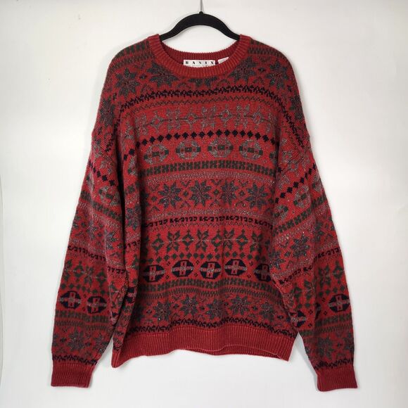 VTG‎ 90s Sweater Mens Sz XL Knitted Holiday Event Piece Eclectic Grandpa Festive - Picture 1 of 11